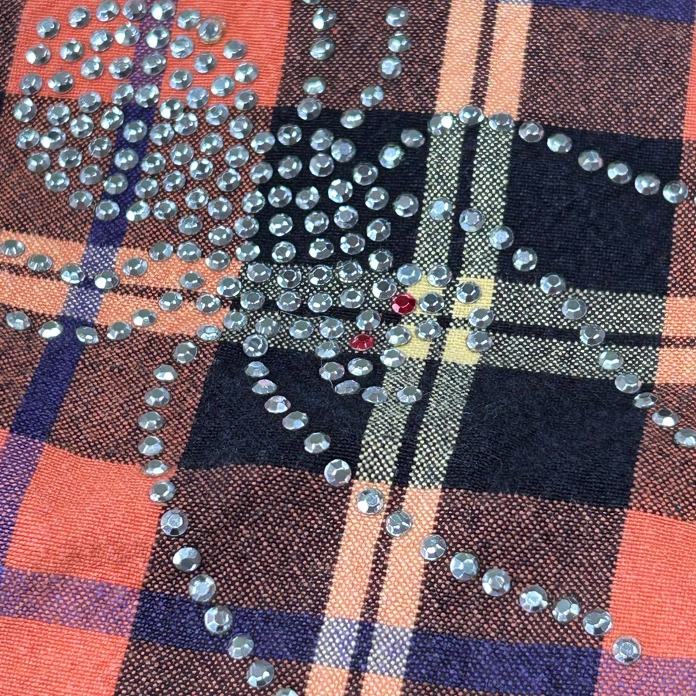 Krazy Kat Halloween plaid shirt with sequin spider.  Size Large.